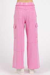 Mineral Wash Elastic Waist Cargo Wide Leg Pants Mittoshop